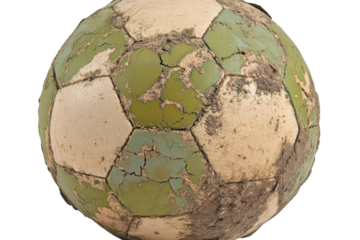 Old and Damaged Football Ball Showing Wear And Tear, and Aged Texture