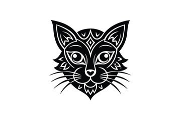 Whimsical cat mandala face in decorative folk pattern vector art illustration
