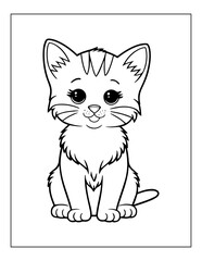 Cute cat coloring page, Black and white outline cat coloring book or page for children, ready to print	