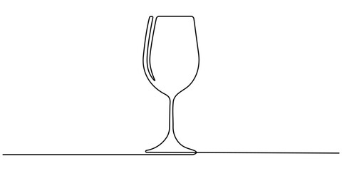 One line  Drawing or illustration of wine glass, Two clinking champagne glasses one line design. Creative sparkling wine glass, continuous lines vector banner. Design for party, anniversary.