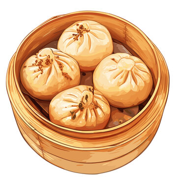 Shengjianbao Dumplings in Bamboo Steamer Basket