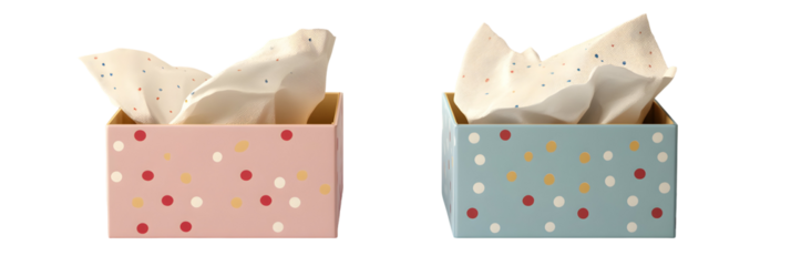 Two Polka Dot Tissue Boxes Side by Side Against a Black Background, Stylish Health