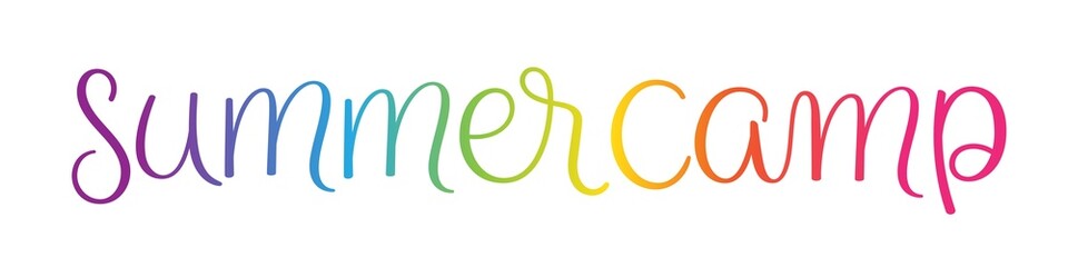SUMMER CAMP colorful hand lettering banner on transparent background