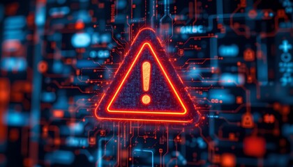 Warning alert signal in digital interface cybersecurity environment graphic visualization high-tech viewpoint concept of data security