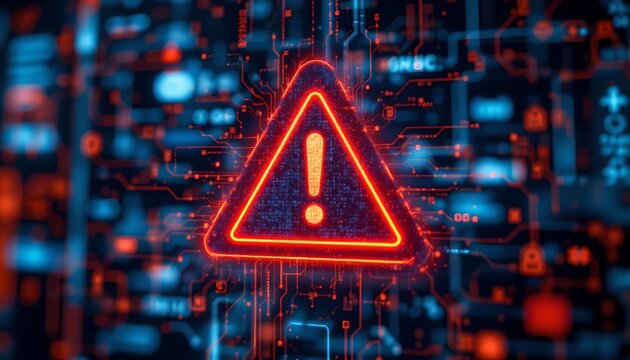 Warning alert signal in digital interface cybersecurity environment graphic visualization high-tech viewpoint concept of data security