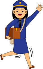 Cartoon Illustration of a Mail Carrier Waving