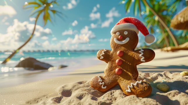 Gingerbread Man on Tropical Beach
