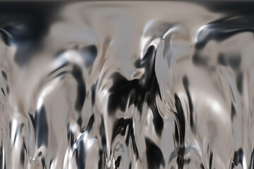 This abstract background features a fluid metallic surface in chrome, creating a futuristic feel. Ideal for tech-themed designs and promotional materials, it showcases flowing silver textures