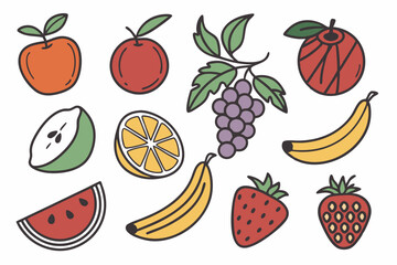 Collection of colorful hand drawn fruits