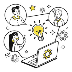 Remote Team Collaboration and Brainstorming Vector Illustration Concept