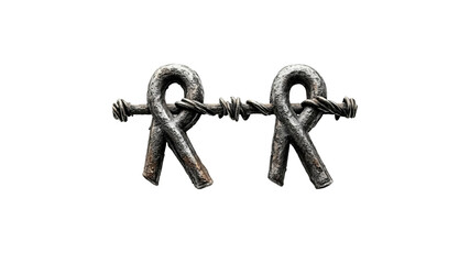 Double Metal Ribbon Symbol Bound by Barbed Wire Conceptual Art