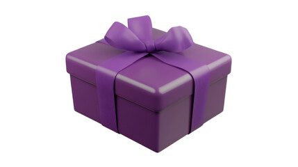 Obraz premium Elegant purple gift box with decorative ribbon and bow for celebration or holiday isolated on white background