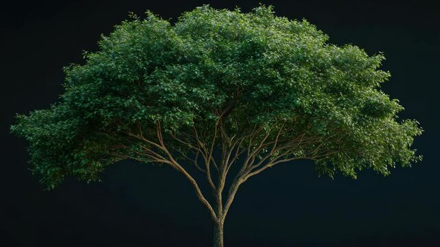 Scientifically detailed computer-generated rendering of a tree with green leaves and a brown trunk.