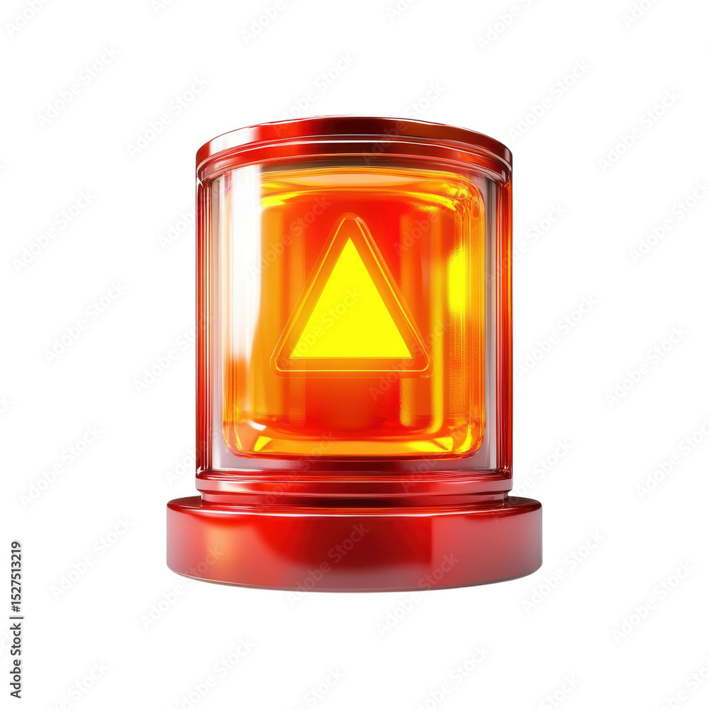 Poster amber hazard warning light construction caution indicator alert device on transparent background