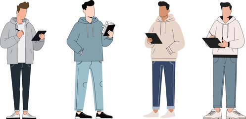 Four Students with Books and Tablets