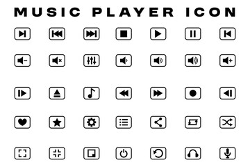 Minimalistic Music Player Icon Set with Soundwave and Playback Controls