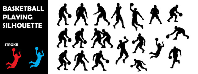 Basketball Playing Silhouette Vector Set