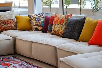 a modular sofa with contract colors cushions
