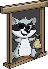 Raccoon Thief Escaping From A Window Vector Image