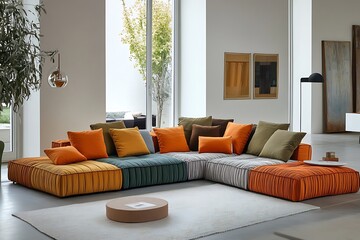 a modular sofa with contract colors cushions