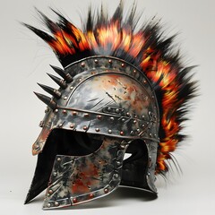 Detailed Medieval Style Combat Helmet with Spiked and Faux Fire Effect for Historical Costume or Cosplay Events and Theatrical Performances