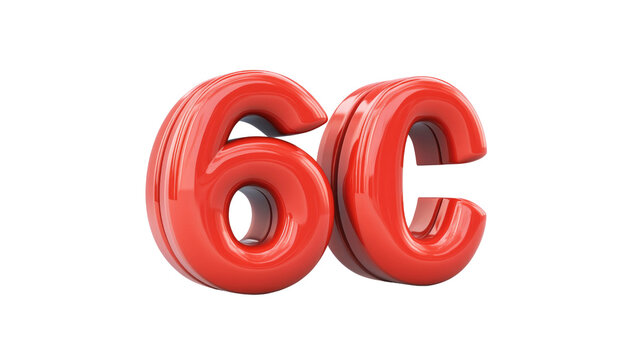 3D Render of Red Glossy Number 6C - Six Degrees Celsius
