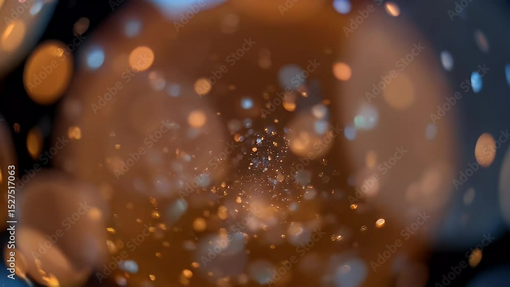 Poster mesmerizing swirl of glowing orbs in vibrant blue and orange hues creates dynamic zoom effect, capti