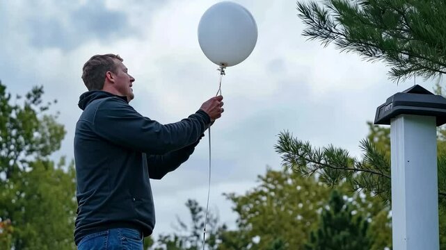Person releasing a white balloon outdoors