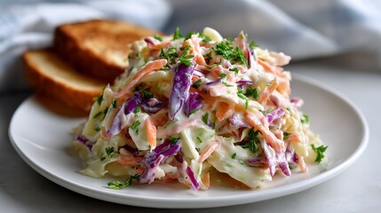 Fresh Coleslaw with Carrots and Cabbage Served on a Plate