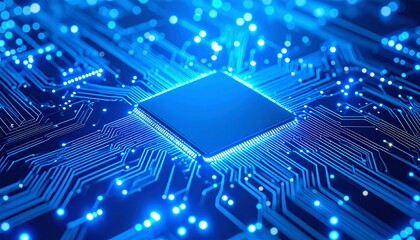 A futuristic integrated circuit pattern glowing on a silicon base.
