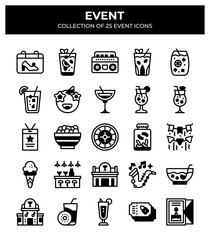 Collection of 25 Event Icons. Party. Drinks. Music. Casino & More