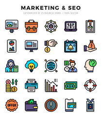 Set of Lineal Color Marketing & SEO Icons. Lineal Color art icon. Vector illustration