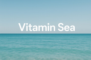 Minimal Ocean Horizon with Vitamin Sea Text in Blue Tones
