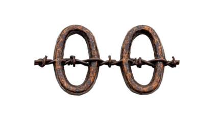 Double Oval Metal Rings Bound by Barbed Wire
