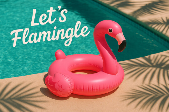 Let&rsquo;s Flamingle Quote with Pink Flamingo Pool Float and Tropical Shadows
