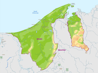 Detailed physical map of Brunei