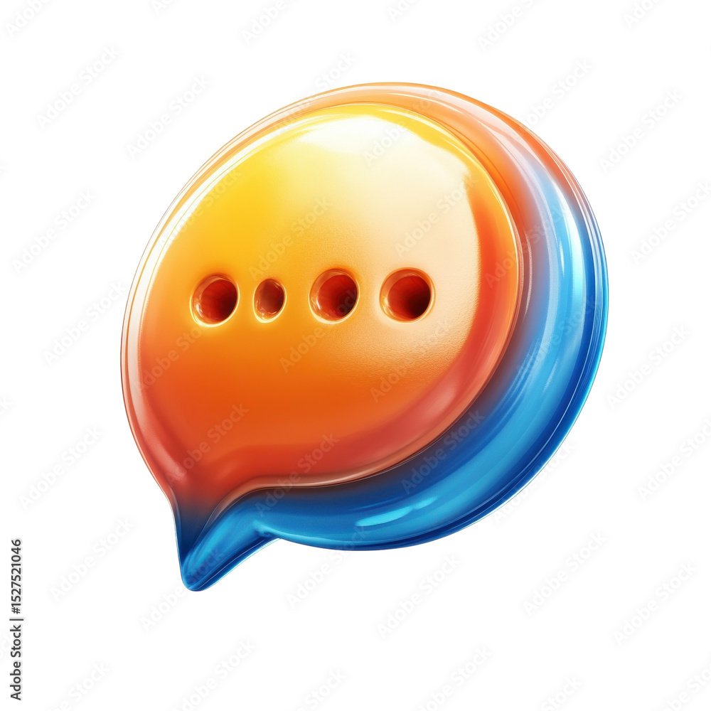 Poster glossy orange blue gradient message bubble chat icon communication and on transparent background