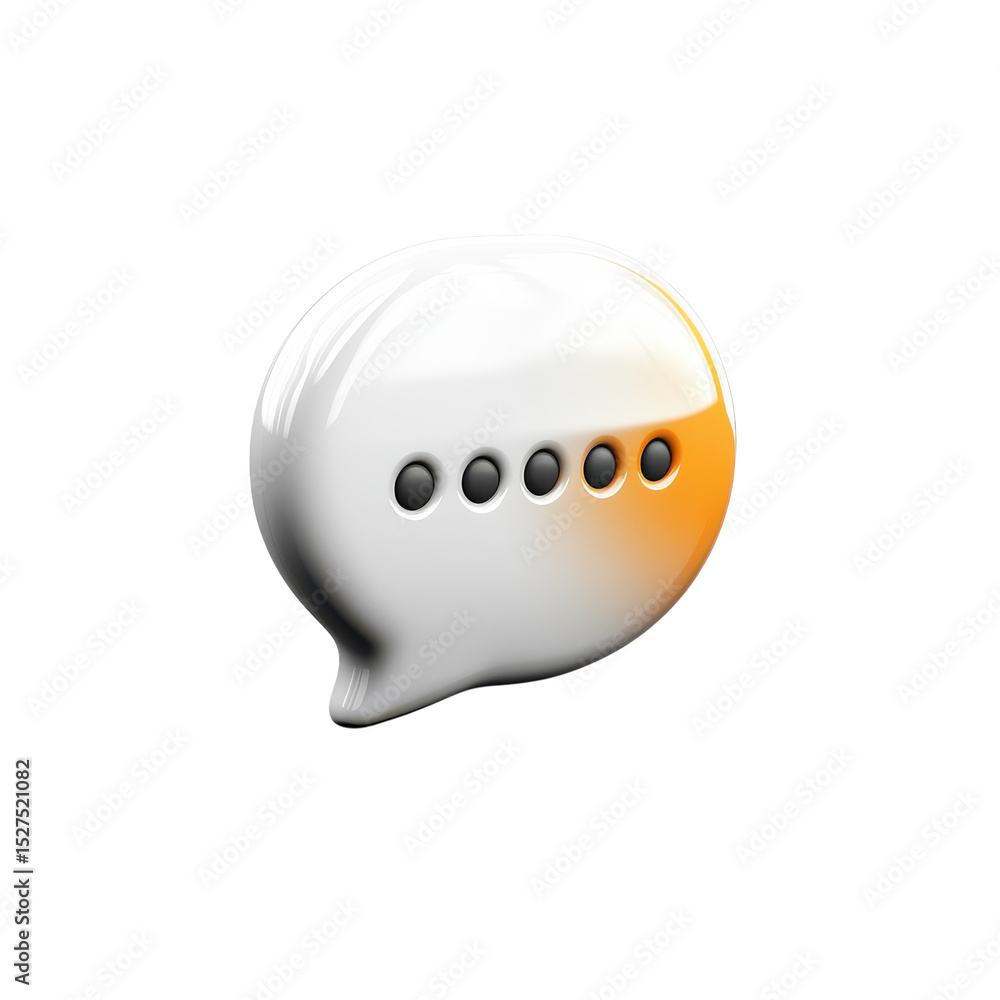 Poster chat bubble icon glossy white communication symbol message dialog five on transparent background