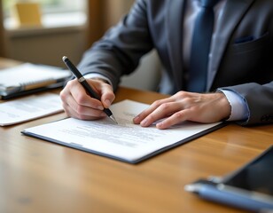 Signing important documents in a professional office environment business meeting corporate setting focus on detail hands in action