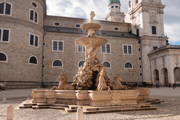 Horse fountain in front of the cathedral in Salzburg's Old Town