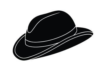 Silhouette art illustration of a folded felt Oktoberfest hat with brim curved up.eps