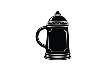 Silhouette art illustration of a traditional beer stein with ornate handle and lid.eps