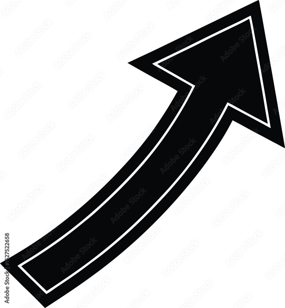 Poster black arrow with white outline pointing upwards on a white background for design elements