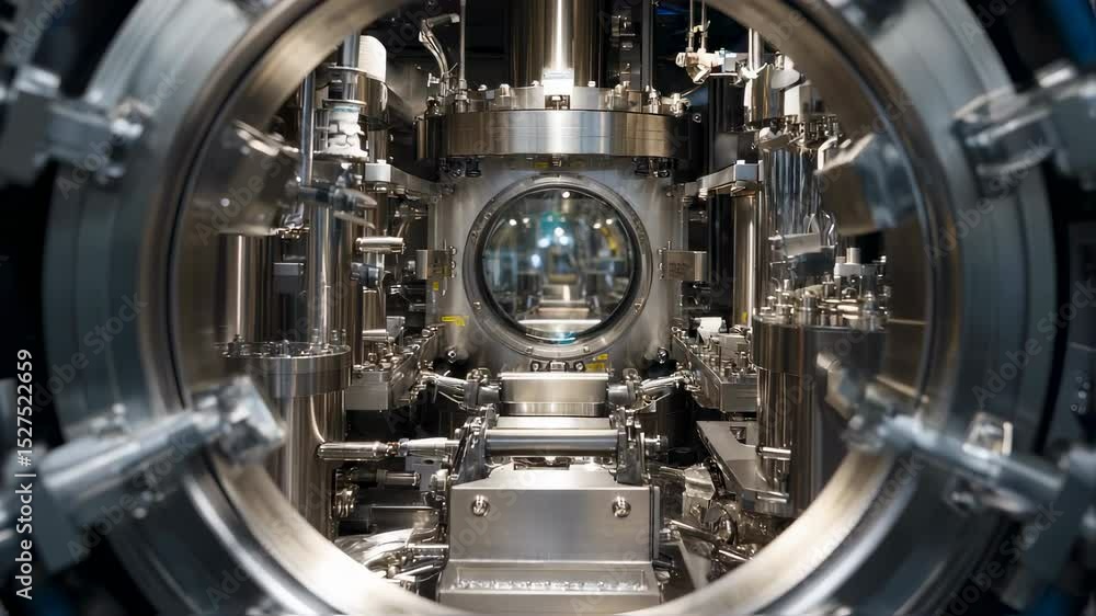 Poster complex machinery operates within a controlled environment, showcasing advanced technology and scien