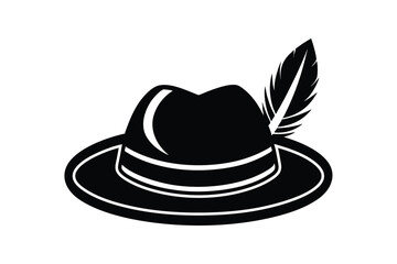 Silhouette art illustration of an Oktoberfest hat with feather and stitched trim.eps