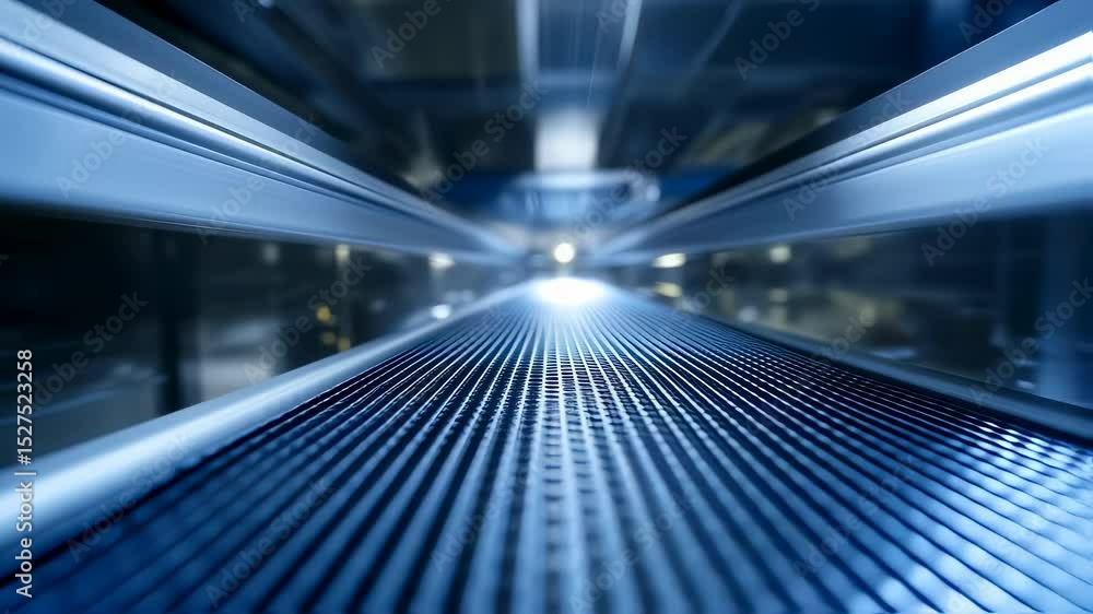 Poster multiple views of a passenger conveyor belt or moving walkway transporting people in an airport term