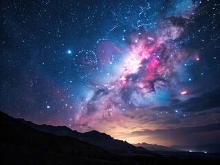 Colorful cosmos nebula gas cloud in space with stars in the background. Night sky, astronomy, wonder, wallpaper, backdrop