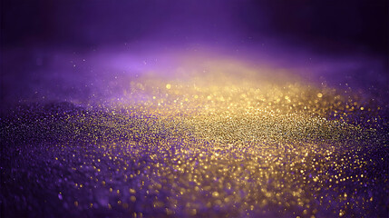 Gold and purple glitter background with bokeh and elegant gradient
