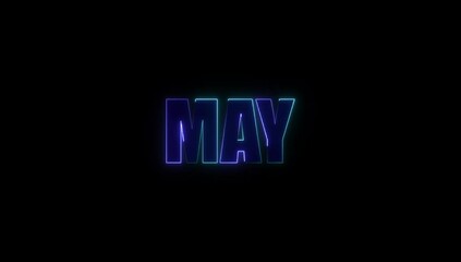 Neon May text animation on black background. May neon looping animation. 5th month of year