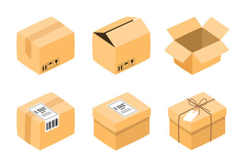 Cardboard Box Shipping and Packaging Vector Set 